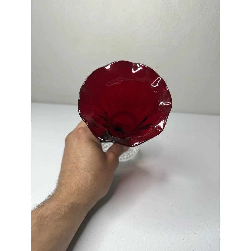 Pairpoint Ruby Vase Crystal Bubble Ball Connector Cadmium Glow